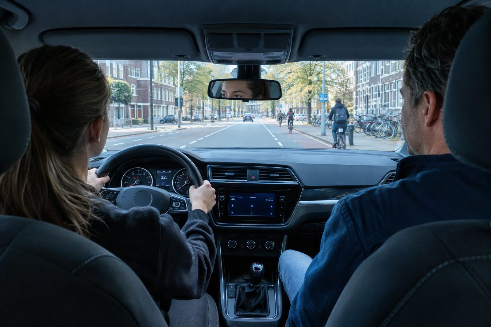 Rijles gezien vanuit de lesauto